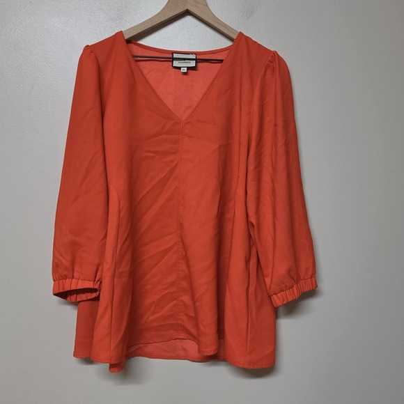Tuckernuck Tops - Tuckernuck Hollis Top Women XL Poppy Red V Neck Puff Sleeve Blouse Tunic